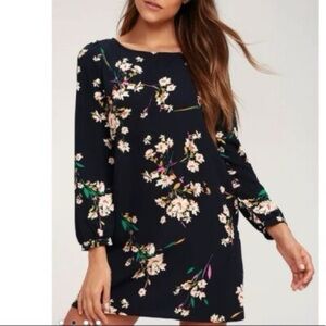 Lulus Herbaceous Babe Navy Floral Print Shift Dress